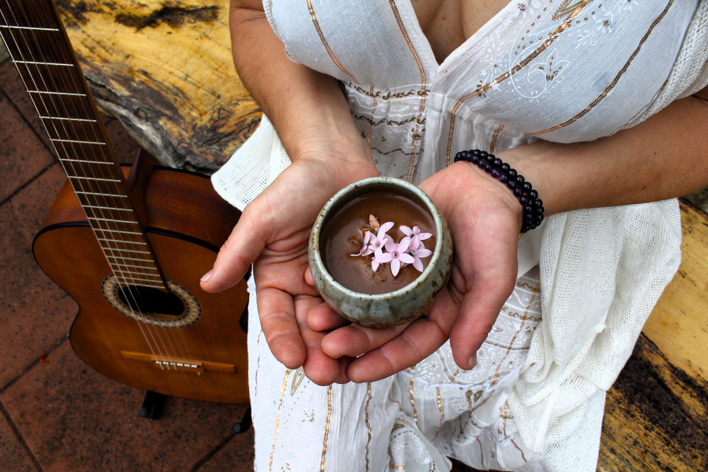Ceremonial cacao pebbles served as hot cacao
